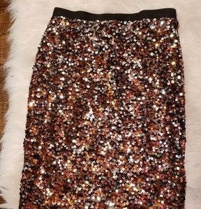 H&M  BRONZE SILVER SEQUIN PENCIL‎ SKIRT Size Medium